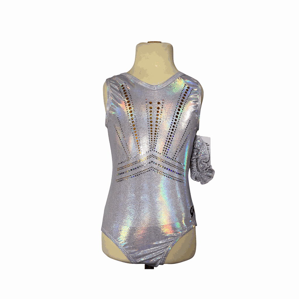 GK - Leotard 3456 imprintedWhite Opalescence - Gold print