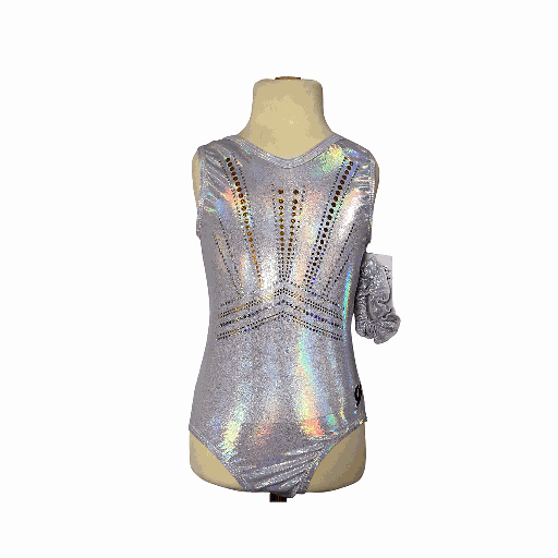 GK - Leotard 3456 imprintedWhite Opalescence - Gold print White